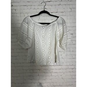 Revolve Delacy Los Angeles White Eyelet Embroidery Puff Sleeve Top  Cottage Sz M